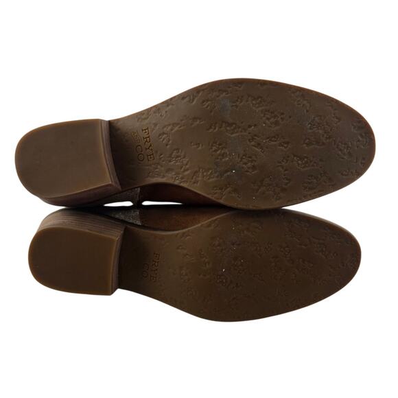 Frye Caden Ankle Boots Womens 9.5 M Cognac Brown Suede Metallic Beige Low Heel - Picture 8 of 11